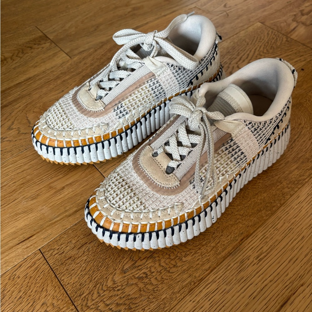 Chloe Nama Beige and White Athletic Shoes